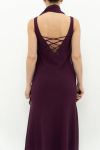 Vintage x Made in Canada x Dark Plum Midi Dress (XXS, XS)