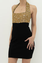 Load image into Gallery viewer, Vintage x Gold Sequin &amp; Pearl Black Knit Dress (S)