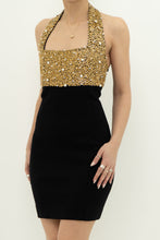 Load image into Gallery viewer, Vintage x Gold Sequin &amp; Pearl Black Knit Dress (S)