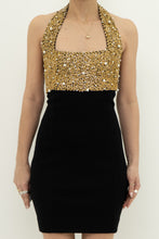 Load image into Gallery viewer, Vintage x Gold Sequin &amp; Pearl Black Knit Dress (S)