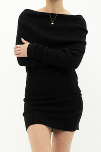 Vintage x Knit Black Off-Shoulder Dress (L)