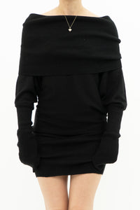 Vintage x Knit Black Off-Shoulder Dress (L)