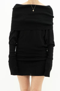 Vintage x Knit Black Off-Shoulder Dress (L)