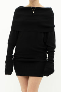 Vintage x Knit Black Off-Shoulder Dress (L)