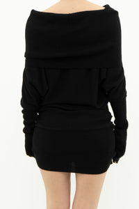 Vintage x Knit Black Off-Shoulder Dress (L)