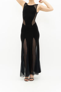 Vintage x Black Mesh Cutout Fitted Dress (S, M)