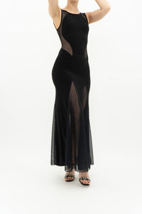 Vintage x Black Mesh Cutout Fitted Dress (S, M)