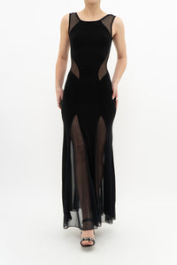 Vintage x Black Mesh Cutout Fitted Dress (S, M)