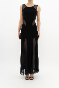 Vintage x Black Mesh Cutout Fitted Dress (S, M)