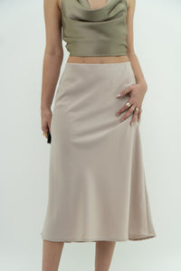 Modern x Cream Satin Midi Skirt (S, M)