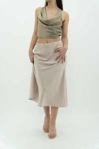 Modern x Cream Satin Midi Skirt (S, M)