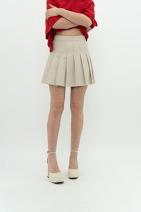 SUNDAY BEST x Beige Faux Leather Mini Skirt (XS)