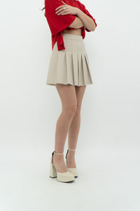 SUNDAY BEST x Beige Faux Leather Mini Skirt (XS)