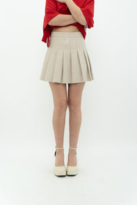 SUNDAY BEST x Beige Faux Leather Mini Skirt (XS)