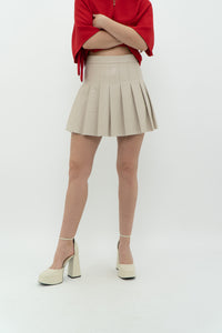 SUNDAY BEST x Beige Faux Leather Mini Skirt (XS)