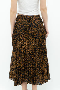 RALPH LAUREN x Pleated Leopard Print Midi Skirt (S, M)