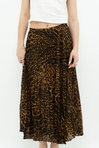 RALPH LAUREN x Pleated Leopard Print Midi Skirt (S, M)