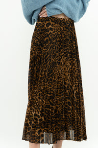 RALPH LAUREN x Pleated Leopard Print Midi Skirt (S, M)