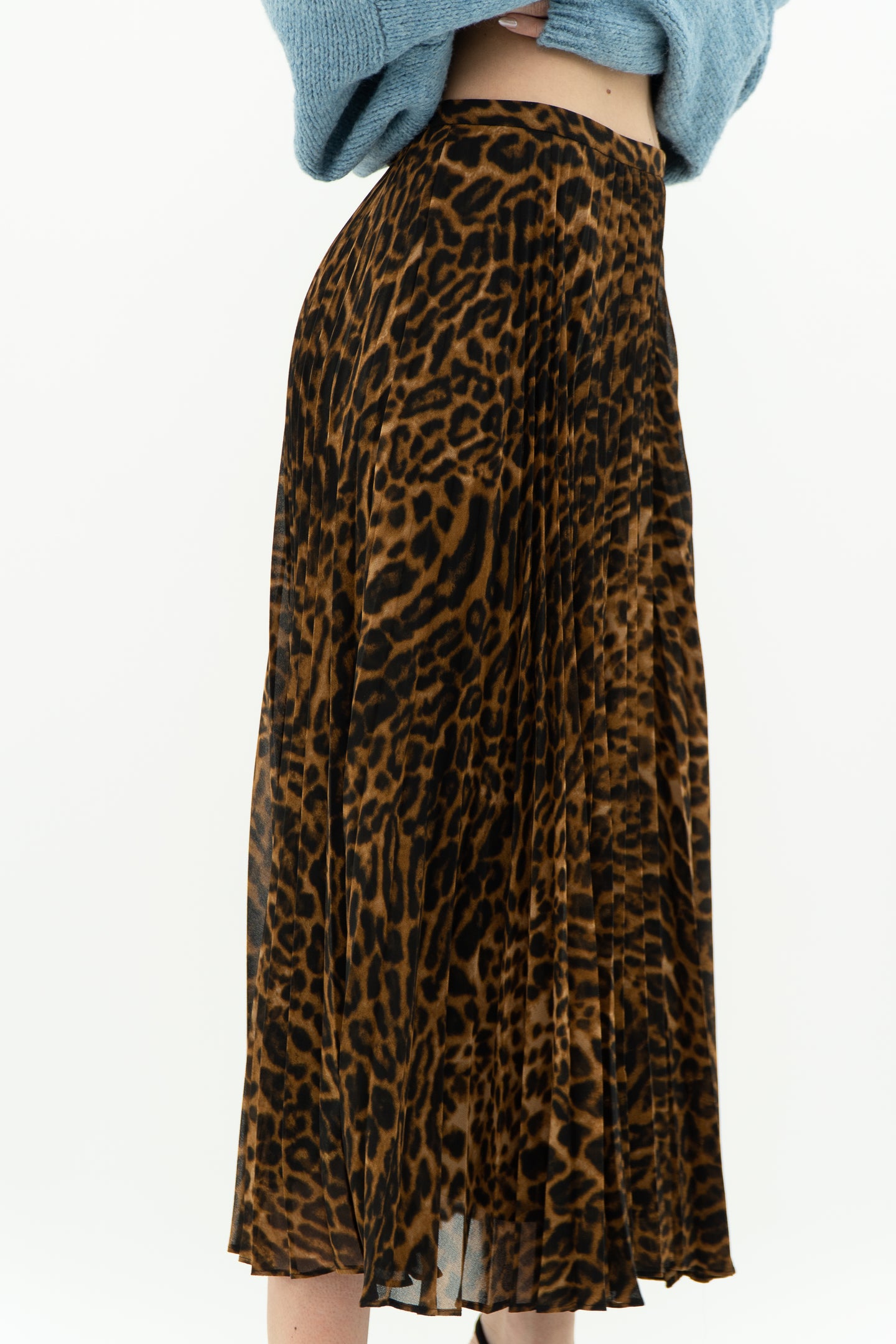 RALPH LAUREN x Pleated Leopard Print Midi Skirt (S, M)