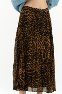 RALPH LAUREN x Pleated Leopard Print Midi Skirt (S, M)