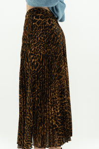 RALPH LAUREN x Pleated Leopard Print Midi Skirt (S, M)