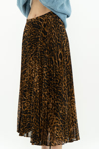 RALPH LAUREN x Pleated Leopard Print Midi Skirt (S, M)