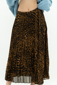 RALPH LAUREN x Pleated Leopard Print Midi Skirt (S, M)