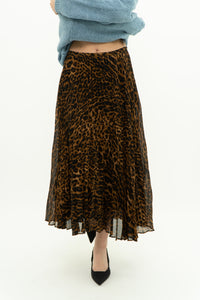 RALPH LAUREN x Pleated Leopard Print Midi Skirt (S, M)