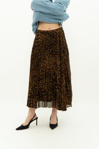 RALPH LAUREN x Pleated Leopard Print Midi Skirt (S, M)