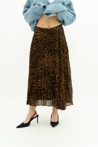 RALPH LAUREN x Pleated Leopard Print Midi Skirt (S, M)