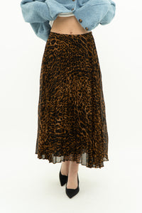 RALPH LAUREN x Pleated Leopard Print Midi Skirt (S, M)