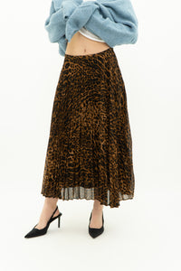 RALPH LAUREN x Pleated Leopard Print Midi Skirt (S, M)