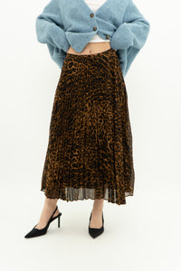 RALPH LAUREN x Pleated Leopard Print Midi Skirt (S, M)