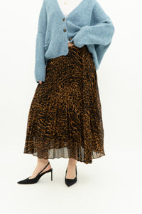 RALPH LAUREN x Pleated Leopard Print Midi Skirt (S, M)