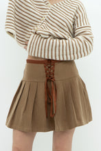 Load image into Gallery viewer, Modern x Brown Pleated Tie Mini Skirt (XS, S)