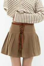 Load image into Gallery viewer, Modern x Brown Pleated Tie Mini Skirt (XS, S)