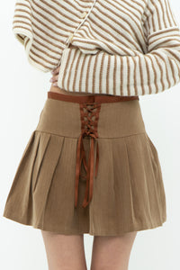 Modern x Brown Pleated Tie Mini Skirt (XS, S)