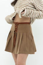 Load image into Gallery viewer, Modern x Brown Pleated Tie Mini Skirt (XS, S)