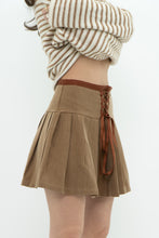 Load image into Gallery viewer, Modern x Brown Pleated Tie Mini Skirt (XS, S)