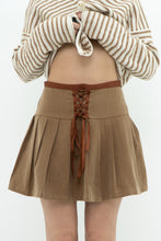 Load image into Gallery viewer, Modern x Brown Pleated Tie Mini Skirt (XS, S)