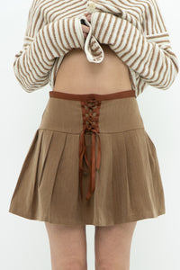 Modern x Brown Pleated Tie Mini Skirt (XS, S)