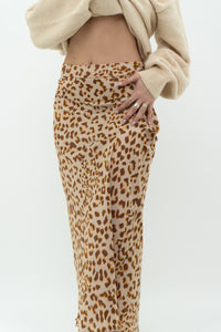 FREE PEOPLE x Nude Leopard Satin Midi Skirt (XS, S)