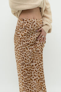 FREE PEOPLE x Nude Leopard Satin Midi Skirt (XS, S)