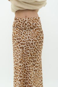 FREE PEOPLE x Nude Leopard Satin Midi Skirt (XS, S)