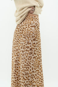 FREE PEOPLE x Nude Leopard Satin Midi Skirt (XS, S)