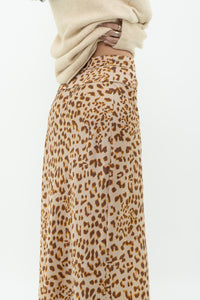 FREE PEOPLE x Nude Leopard Satin Midi Skirt (XS, S)