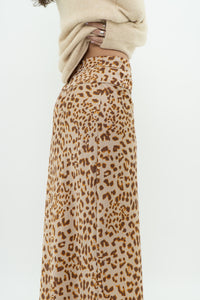 FREE PEOPLE x Nude Leopard Satin Midi Skirt (XS, S)