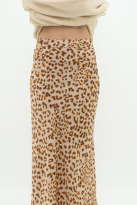 FREE PEOPLE x Nude Leopard Satin Midi Skirt (XS, S)