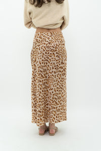 FREE PEOPLE x Nude Leopard Satin Midi Skirt (XS, S)