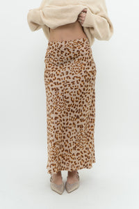 FREE PEOPLE x Nude Leopard Satin Midi Skirt (XS, S)